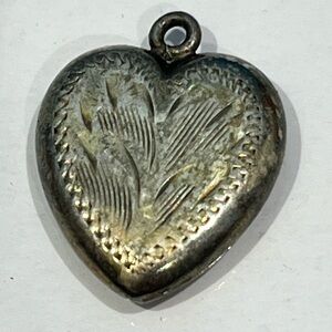 Vintage Sterling Silver Puffy Heart Etched Charm
